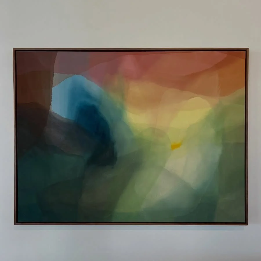 &lsquo;May the peace that surrounds indwell&rsquo;
acrylic on raw canvas 
36 in x 48 in
framed in black walnut by @morrismade.work 
.
commission for a very special collector, Ann 💛