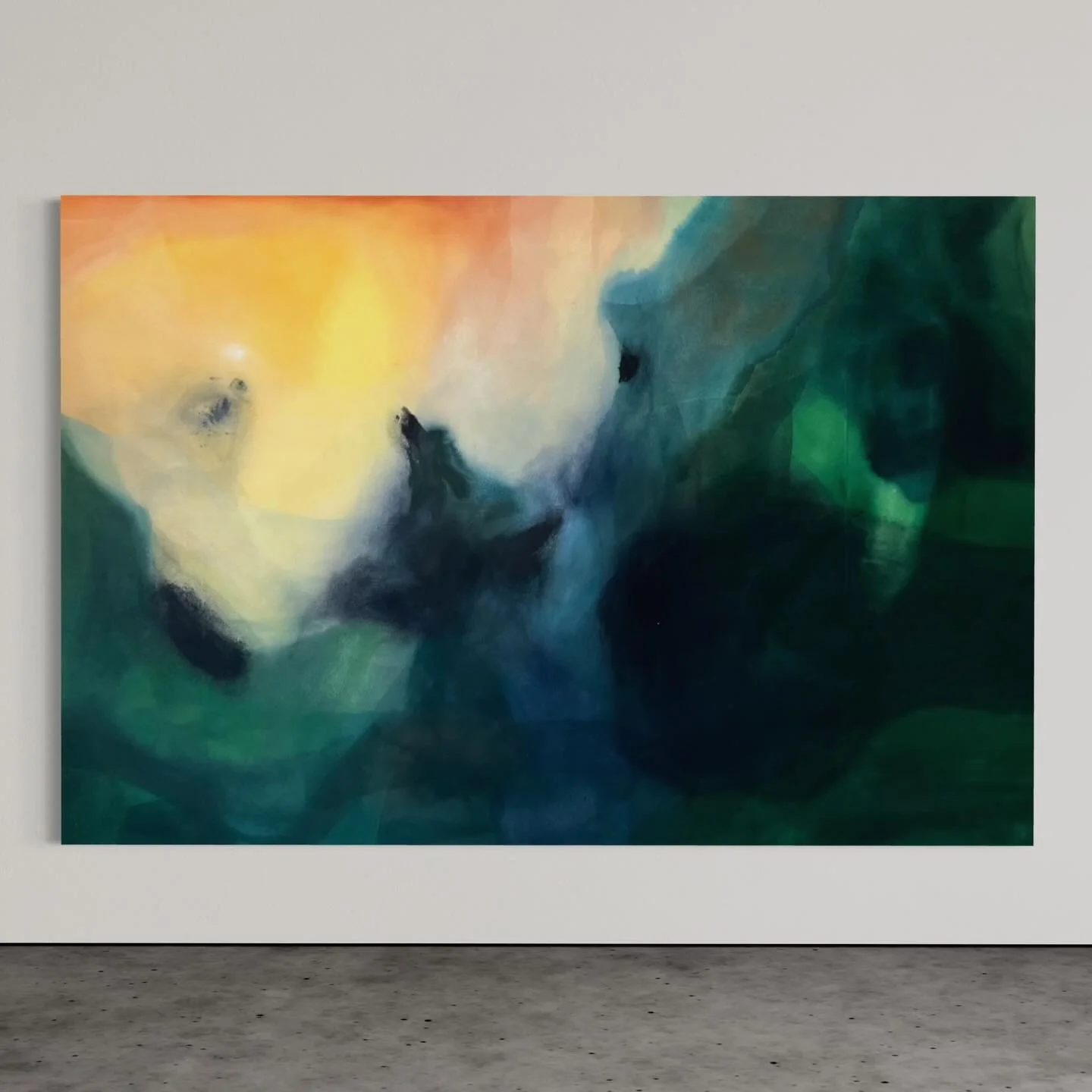 &lsquo;The strange unchanging majesty of the rising sun&rsquo; 
48 in x 72 in
acrylic on canvas 
.
my last painting of 2025 🖤 available now on alexagrambush.com and in person at the showroom in @warehousemrkt ⛅️