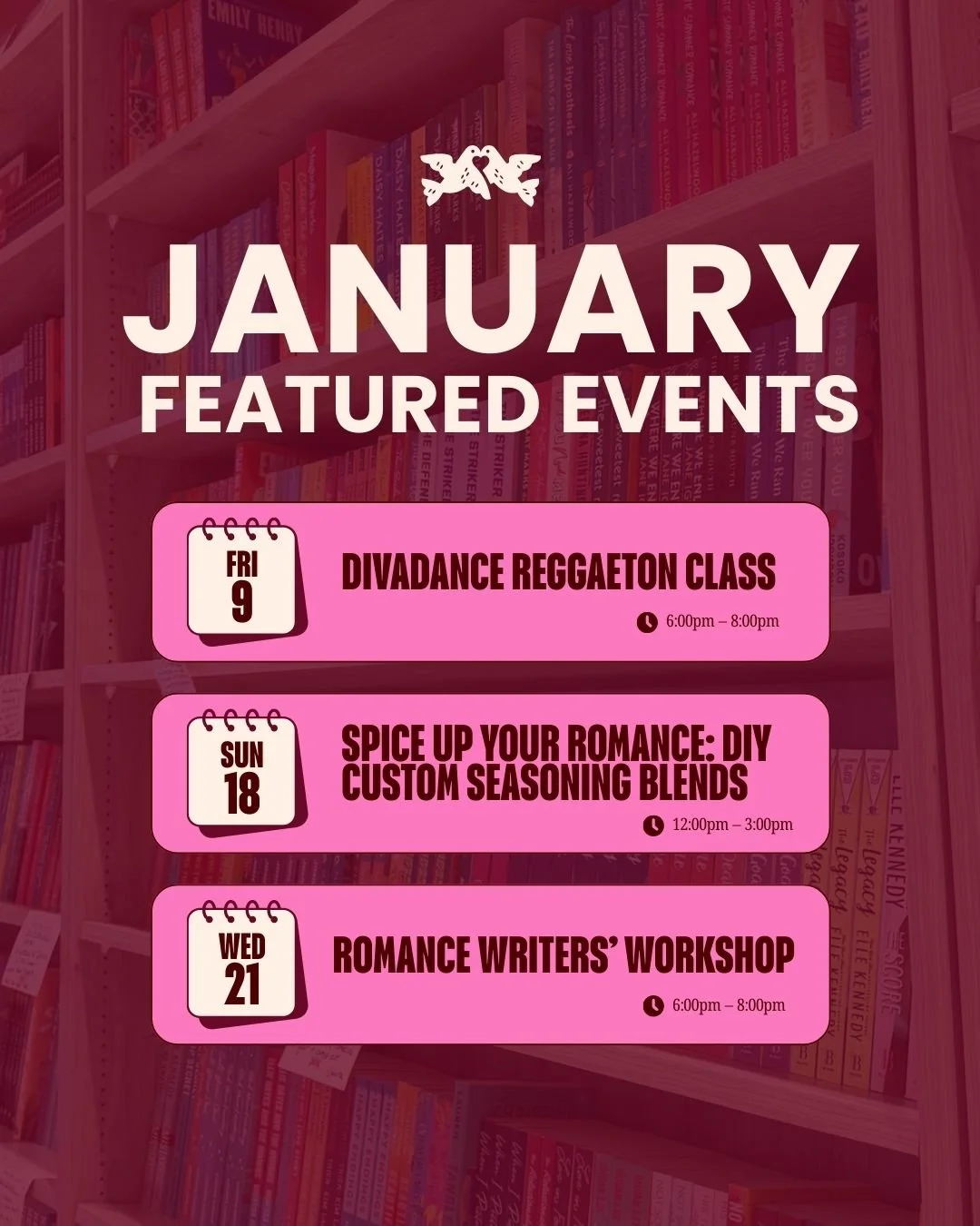 January at Friends to Lovers is all about movement, creativity, and reconnecting with yourself ✨
These are our featured events you won&rsquo;t want to miss:

💃 Divadance Reggaeton Class
❤️🔥 Spice Up Your Romance: DIY Custom Seasoning Blends
✍️ Roma