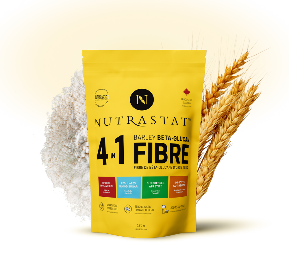 Bag of NutraStat barley beta-glucan with barley and powder