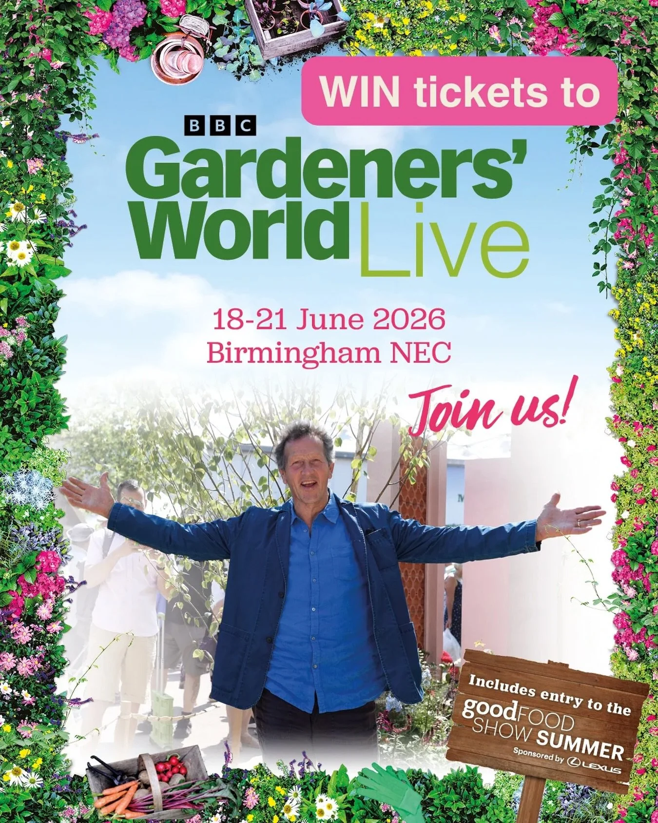 ✨ It&rsquo;s giveaway time! ✨

I&rsquo;ve got a pair of tickets to give away for&nbsp;BBC Gardeners&rsquo; World Live&nbsp;at the NEC Birmingham on&nbsp;Sunday 21st June 2026 worth &pound;61 🎉

If you&rsquo;ve never been, it&rsquo;s honestly such a 
