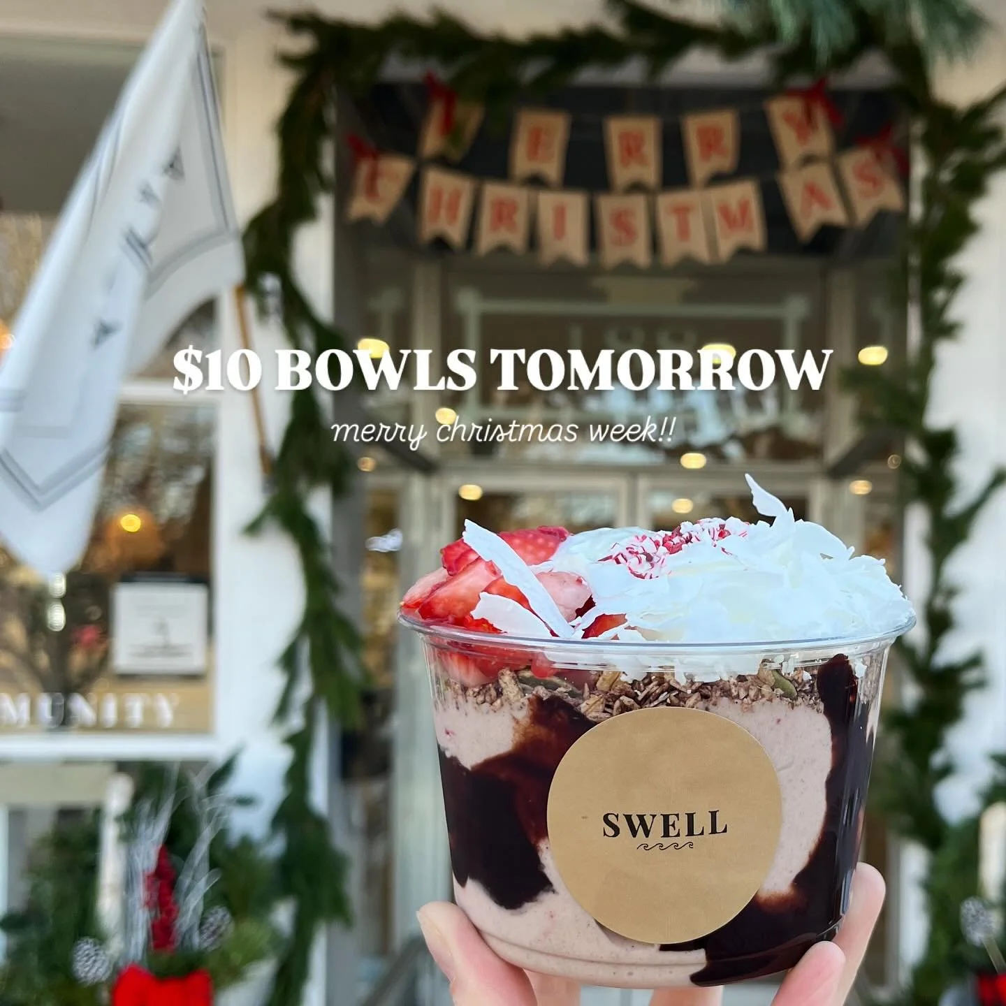 we&rsquo;re kicking off christmas week with $10 BOWLS ALLL DAY in-store tomorrow 12/23 🎄🎅🏻⛄️ promotion includes menu-specific bowls only &amp; any additional toppings or boosts are extra, thank you 🫶🏼 SEE YOU TOMORROW!!