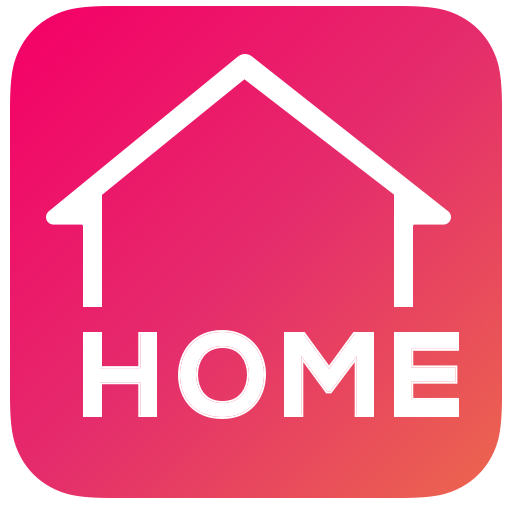 App icon with a white house outline and the word 'HOME' on a pink gradient background.