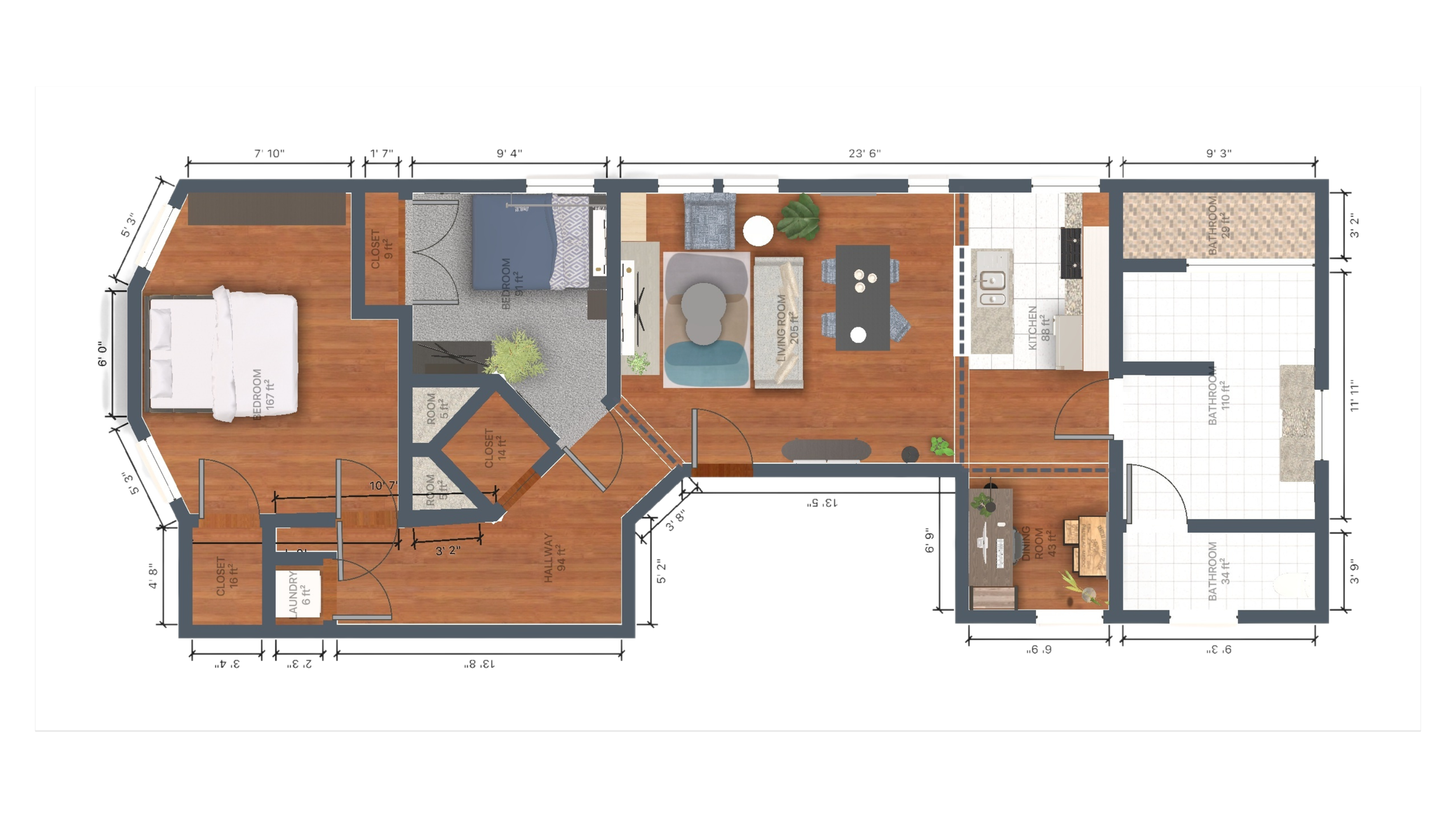2D Colored Floorplan Furnished