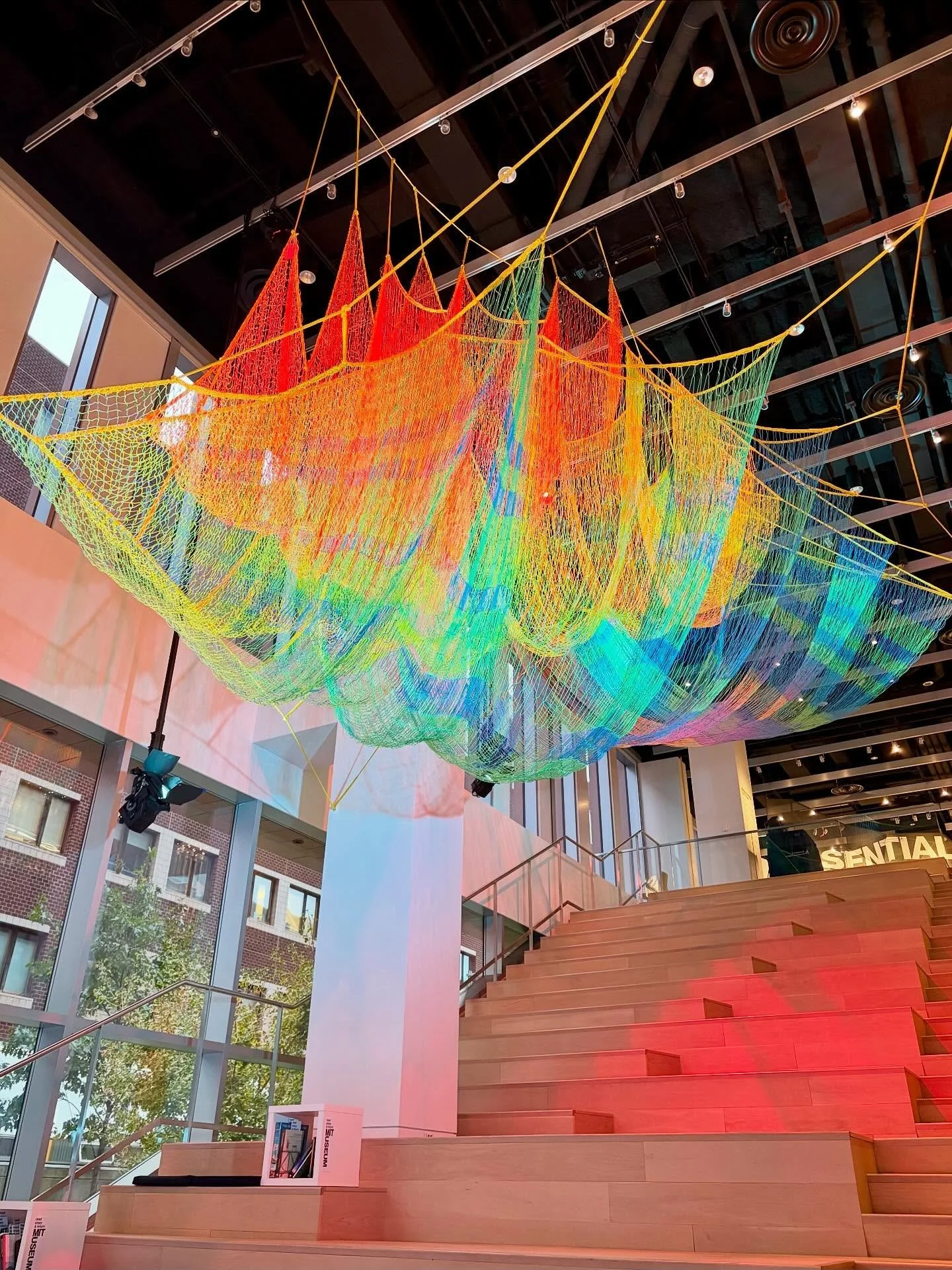 I was really siked to visit the @mitmuseum a little while back.  @janetechelman &rsquo;s new installation &ldquo;Remembering the Future&rdquo;, is a beautiful and thought provoking piece that combines brightly coloured knotted and braided fibers whic