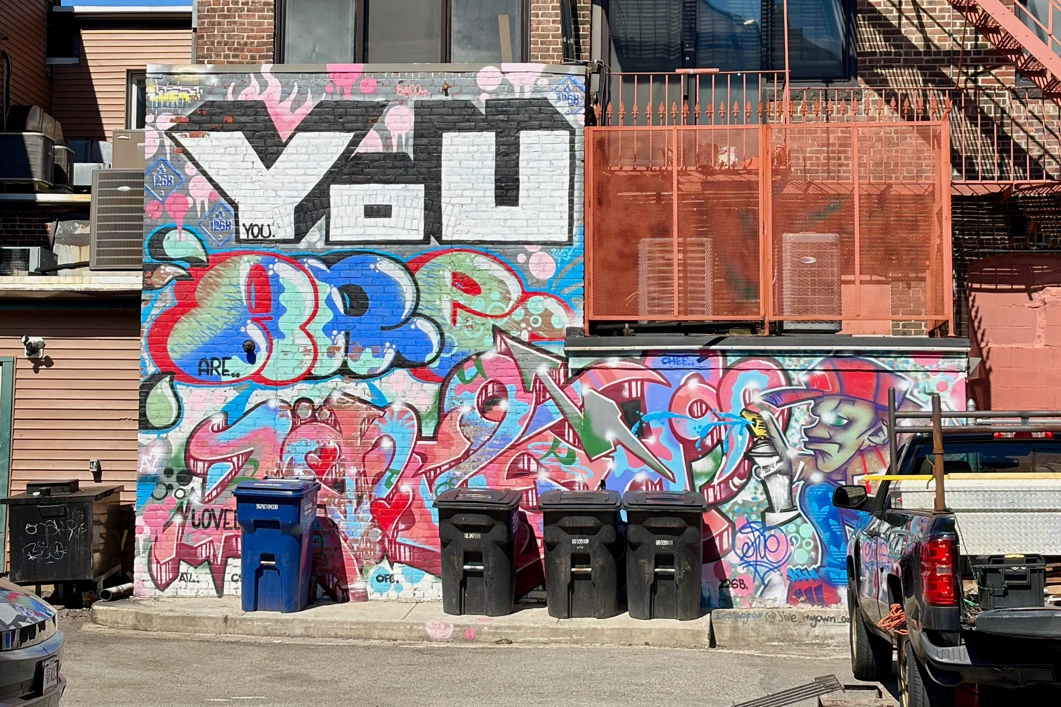 I am calling this "You Are Loved" but I don't know if it officially has a name. It's on the wall across from the old police station in Central Square. I also don't know who did this but I dig it. I love the different styles and lettering, i