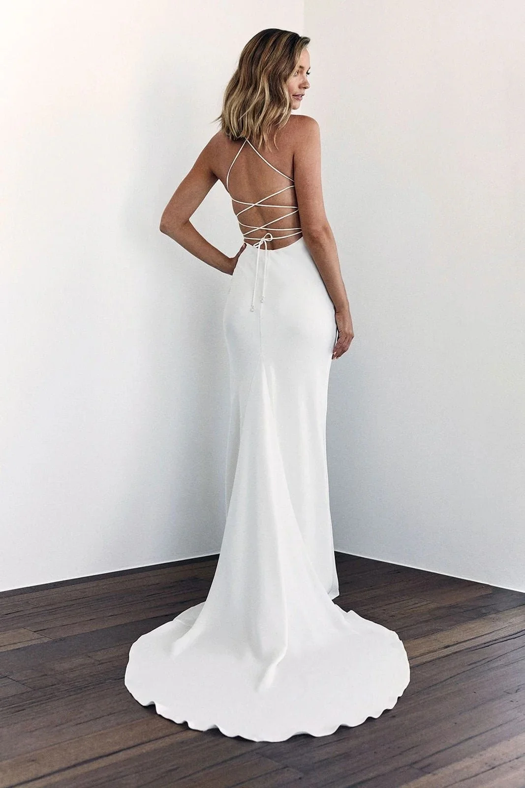 long lace jacket for wedding dress LaDivine CD862W Long A Line Lace Jacket Wedding Dress – The Dress Outlet main image 1