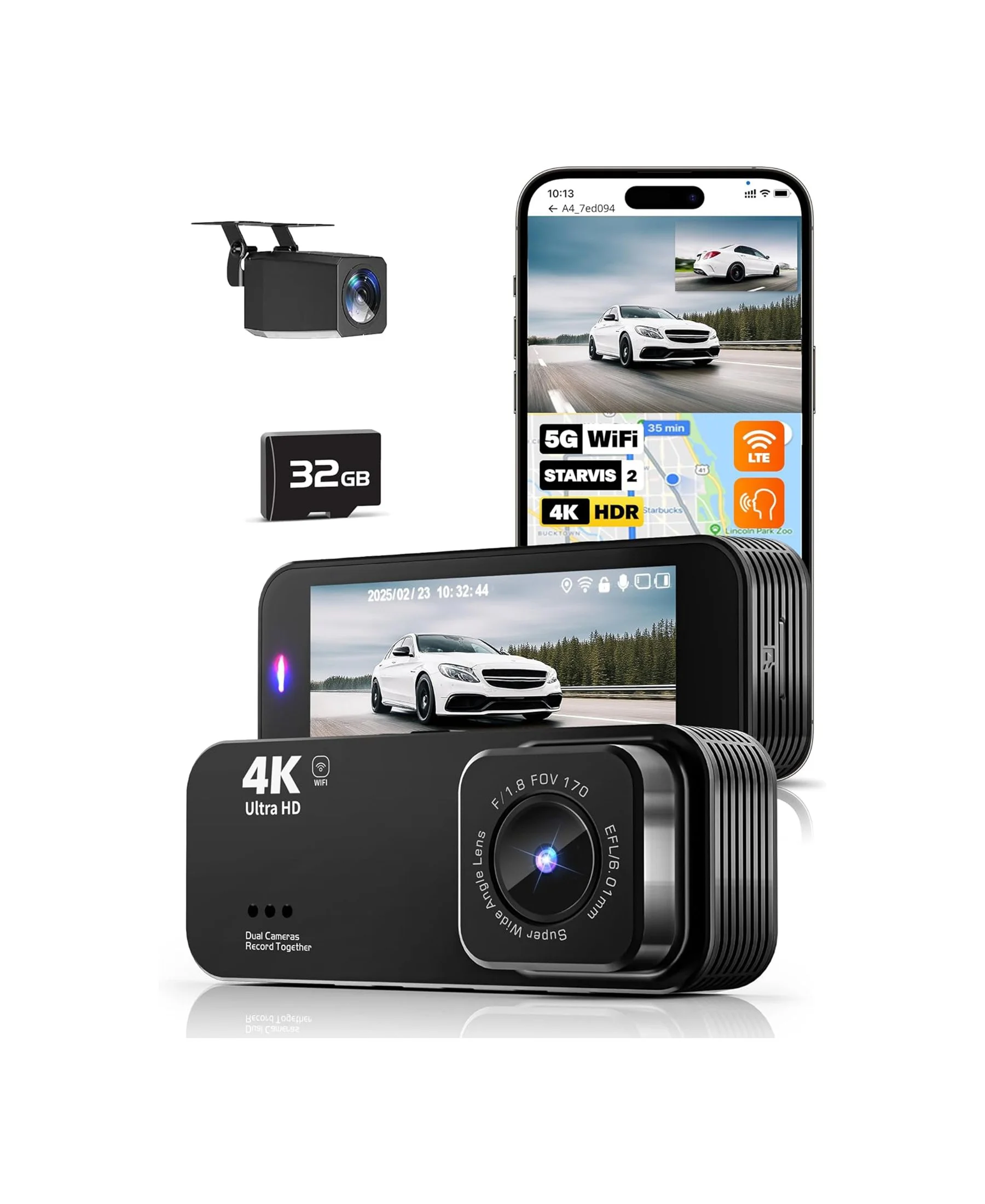 Lensuge 4K Dash Cam Front and Rear with 5G WiFi, Night Vision, G-Sensor & Parking Mode