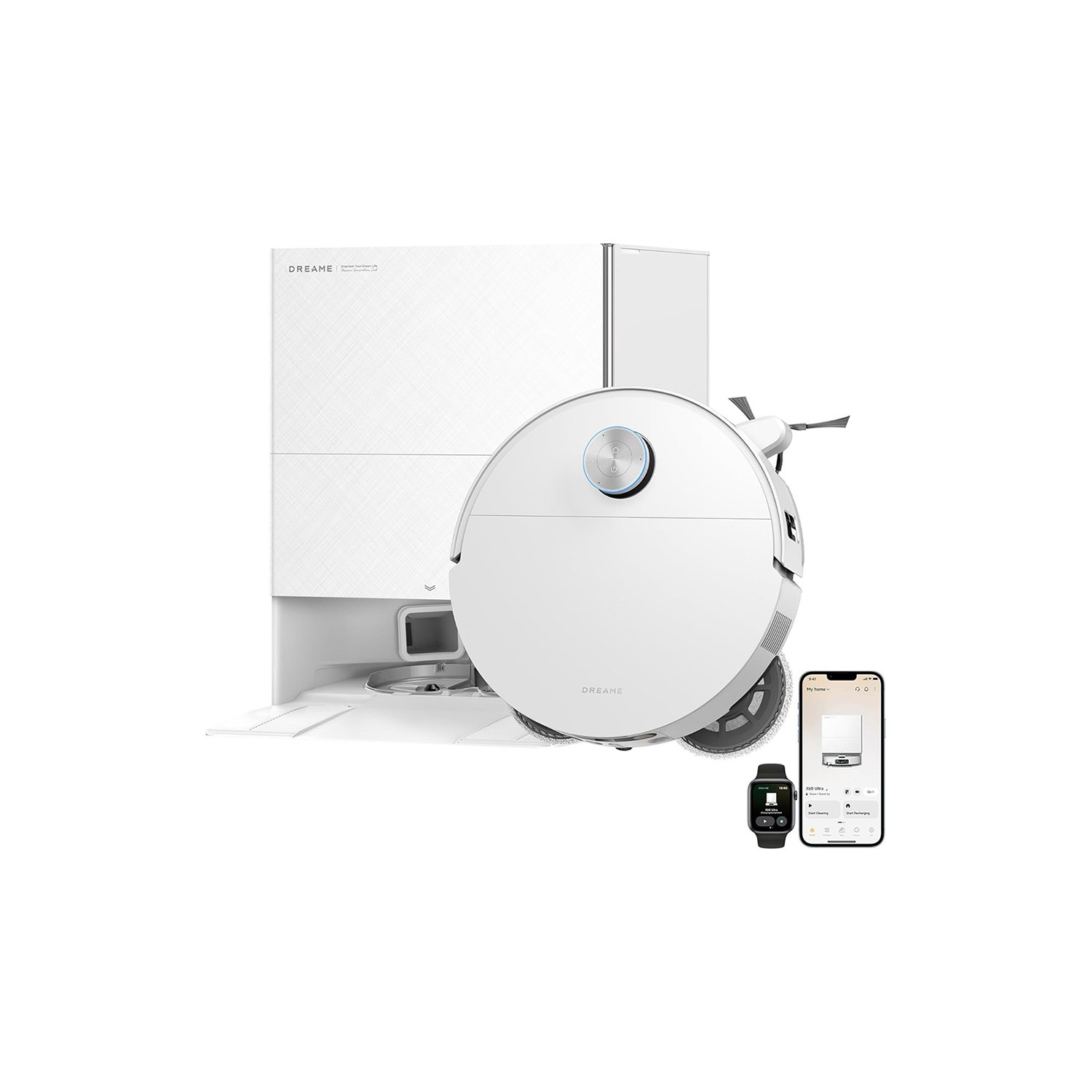 DREAME X60 Ultra Robot Vacuum and Mop with 35,000Pa Suction, Self-Emptying Dock, Ultra-Thin Design, Smart Obstacle Avoidance, White