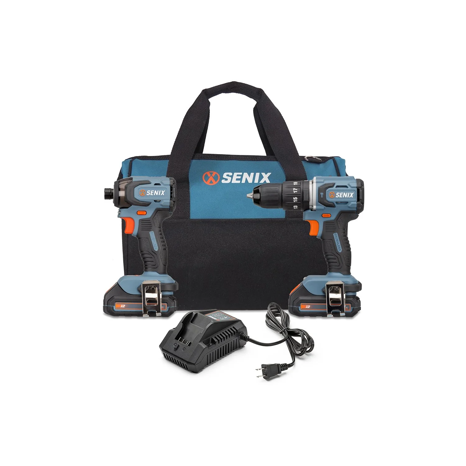 SENIX X2 20V Max Cordless Power Tool Combo Kit – Hammer Drill Driver & Impact Driver Set with (2) 2.0Ah Batteries and Charger (S2K2B2-02)