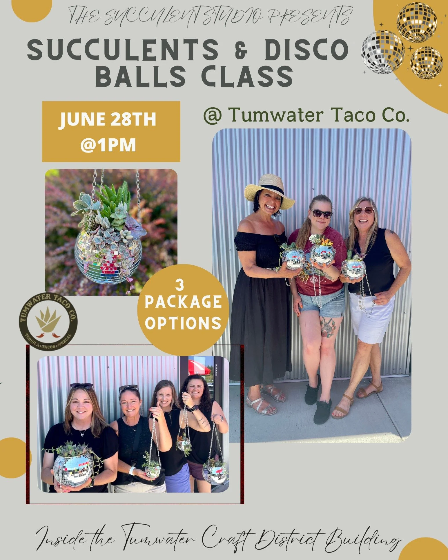 Succulents, Tacos, &amp; Disco balls = a perfect Sunday afternoon activity. Day date, girls time, solo fun...open to everyone. 
Last year's class sold out, so grab your tickets early! 
Link in bio 🪩