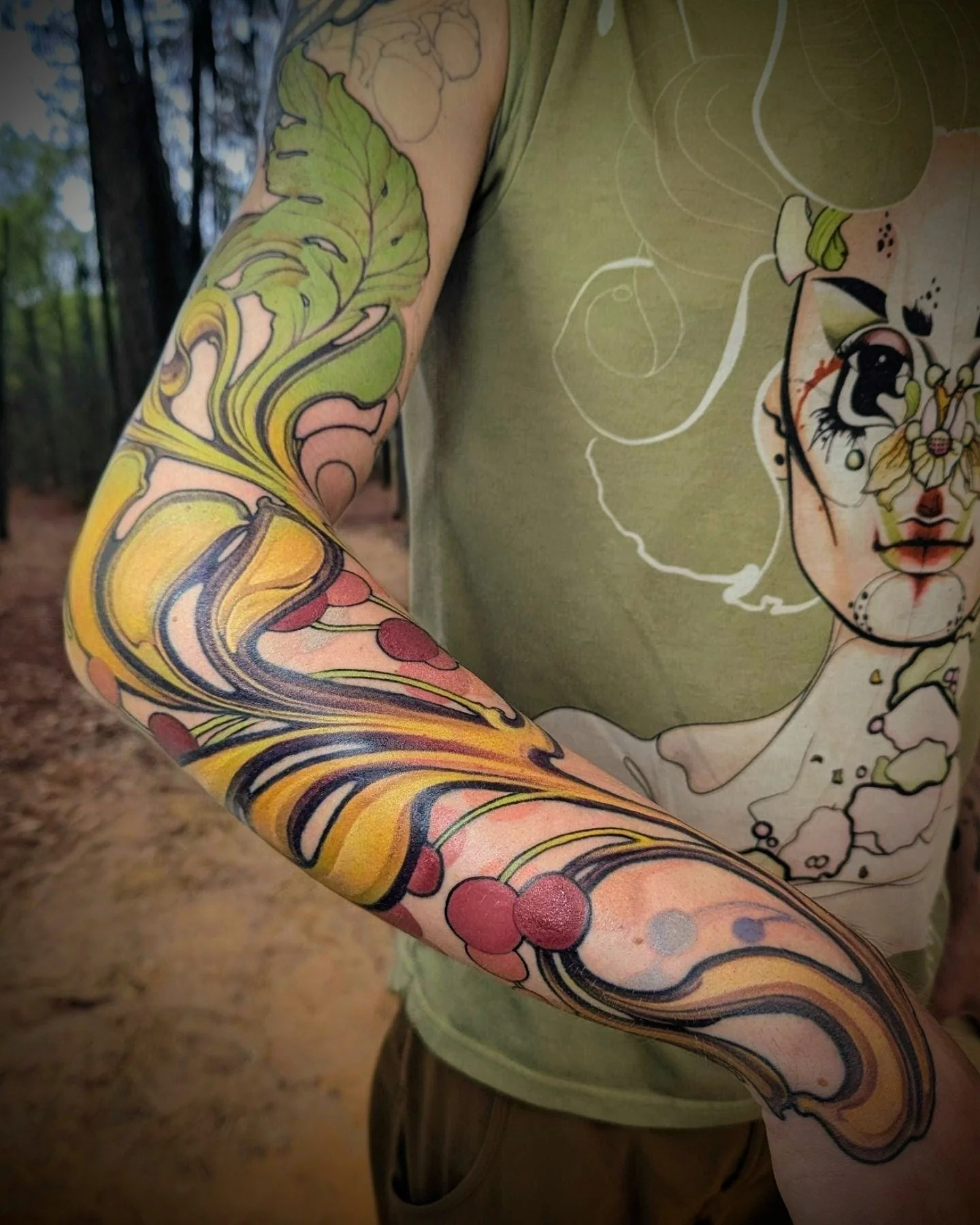 biomechanical tattoo, sleeve tattoo, abstract tattoo, bio-flow, Kaija Heitland, colour sleeve, vancouver island, Canadian tattooer, black and grey tattoo, biomech Backpiece, mantis, praying mantis, art nouveau tattoo, floral tatttoo, art deco tattoo