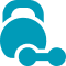blue icon of dumbbell and kettlebell