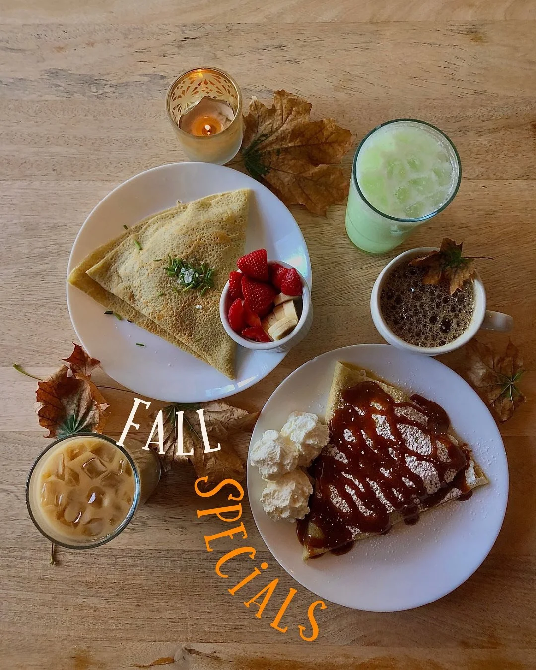 🔮🍁Fall Specials🍁🔮

Starting September, a new crew is making a name for themselves at the windmill! Here&rsquo;s what&rsquo;s coming up:

Crepes
Harvest Crepe - Brown sugar cinnamon, stewed and spiced apples, sweetened cream cheese, and our house-