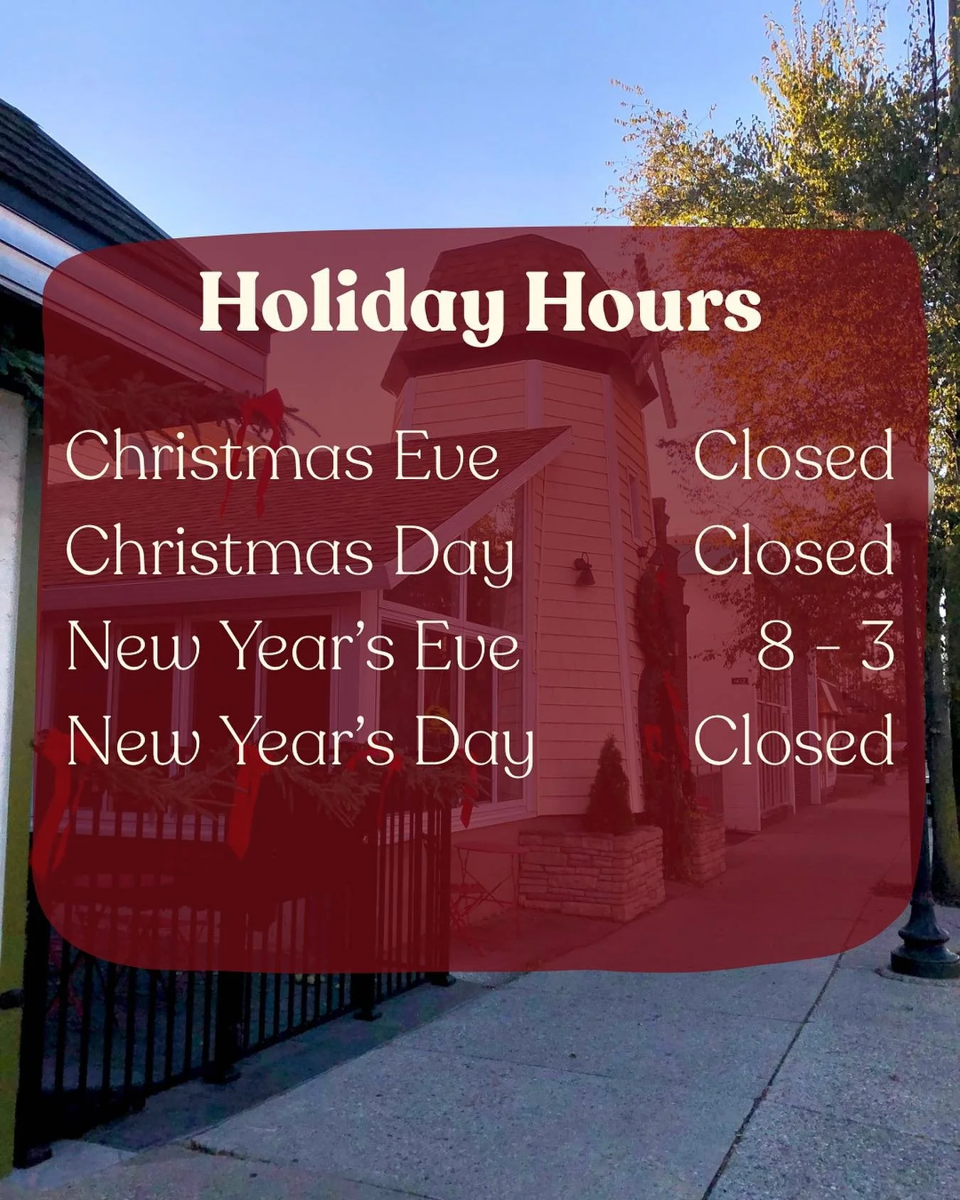 Mark your calendars!

We will be off a few days before the end of the year, but make sure to stop by when we&rsquo;re open! We&rsquo;d love to ring in the new year with you! Happy holidays :)