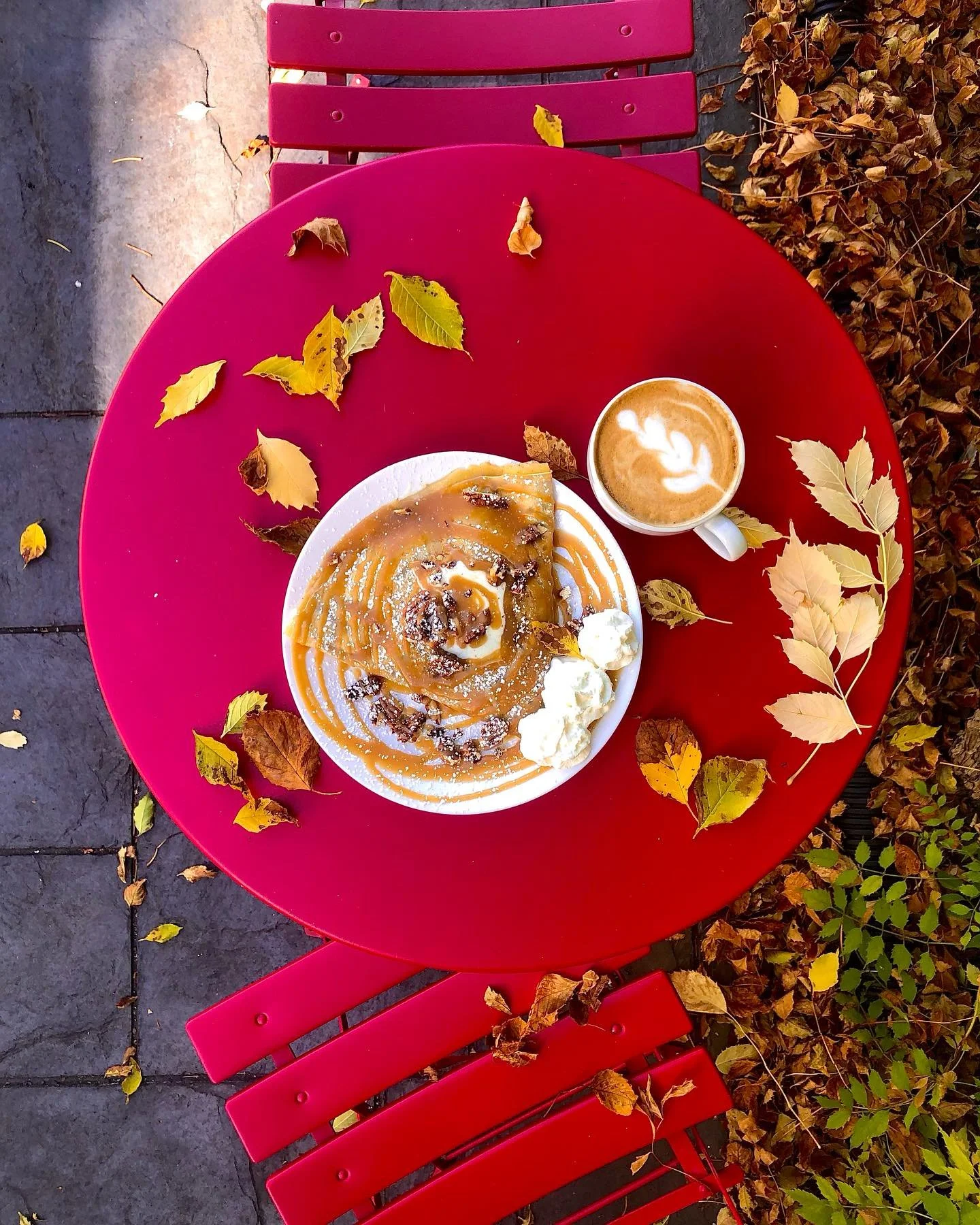 Fall patio - 2025 edition 

Cozy up on our patio with a lovely cinnamon roll while our trumpet vine starts to change colors!