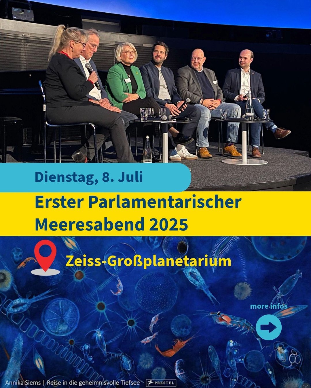 🌊 Einladung zum Parlamentarischen Meeresabend im Zeiss-Gro&szlig;planetarium!
Die UN-Ozeankonferenz in Nizza hat es deutlich gemacht: Der Ozean braucht unsere Stimme &ndash; und unser Handeln.
Noch immer bergen die Weltmeere unentdeckte Arten und L&