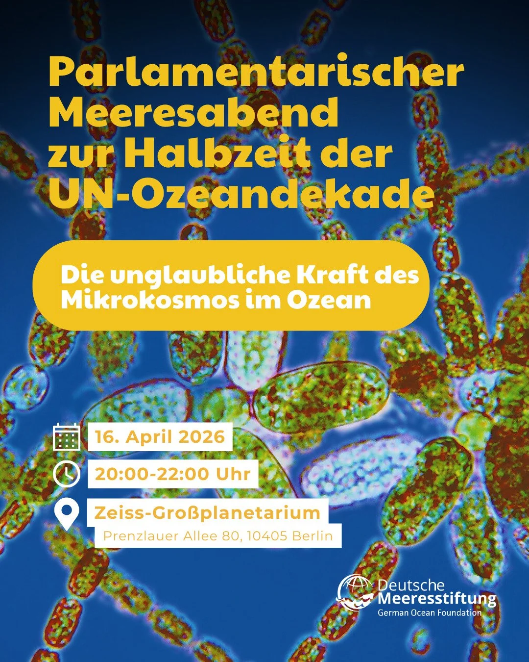 Die Deutsche Meeresstiftung und die Stiftung Planetarium Berlin laden, unterst&uuml;tzt von der Deutschen Gesellschaft f&uuml;r die Vereinten Nationen e.V., herzlich zum n&auml;chsten Parlamentarischen Meeresabend&nbsp;ein!

✨&nbsp;Neu an Bord: Die D