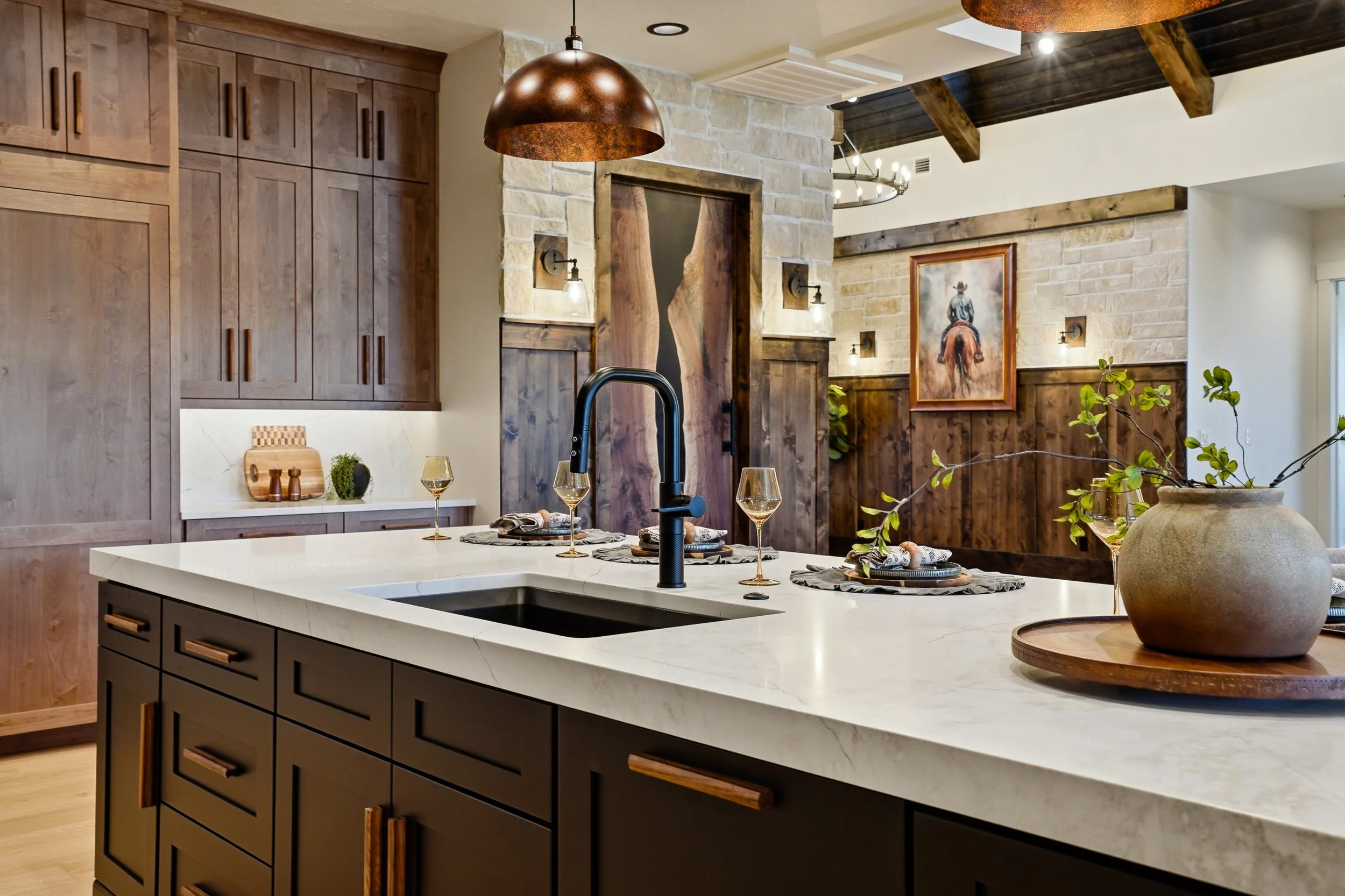 The Cody by Bachman Custom Homes - kitchen island with quartzite countertops