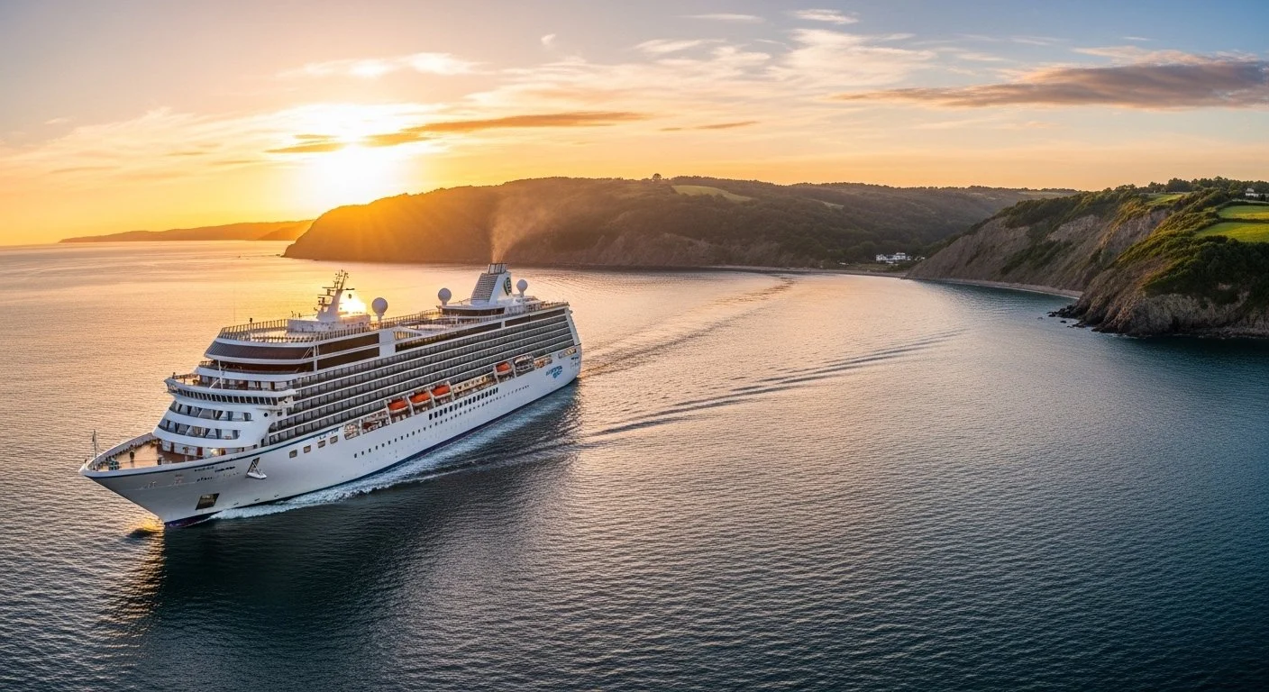Cruise ship sailing at golden hour — the kind of event environment that creates focus, presence, and memorable shared experiences for group retreats.