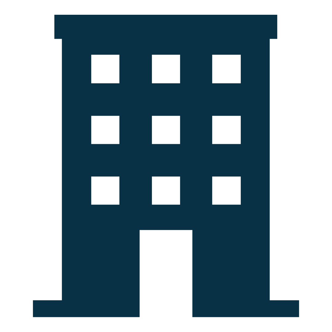Navy blue building icon representing professional associations