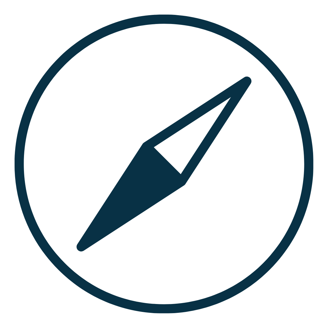 Navy blue compass icon representing leadership retreats and all-hands meetings