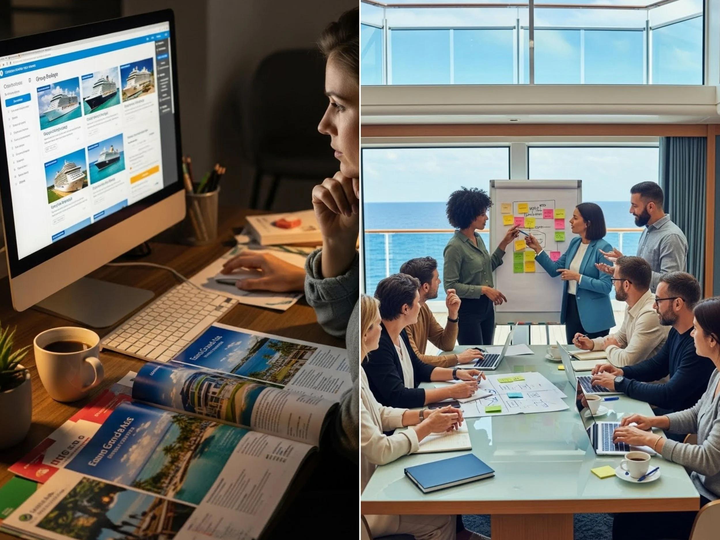 Event planner researching cruise and land venue options for corporate retreat