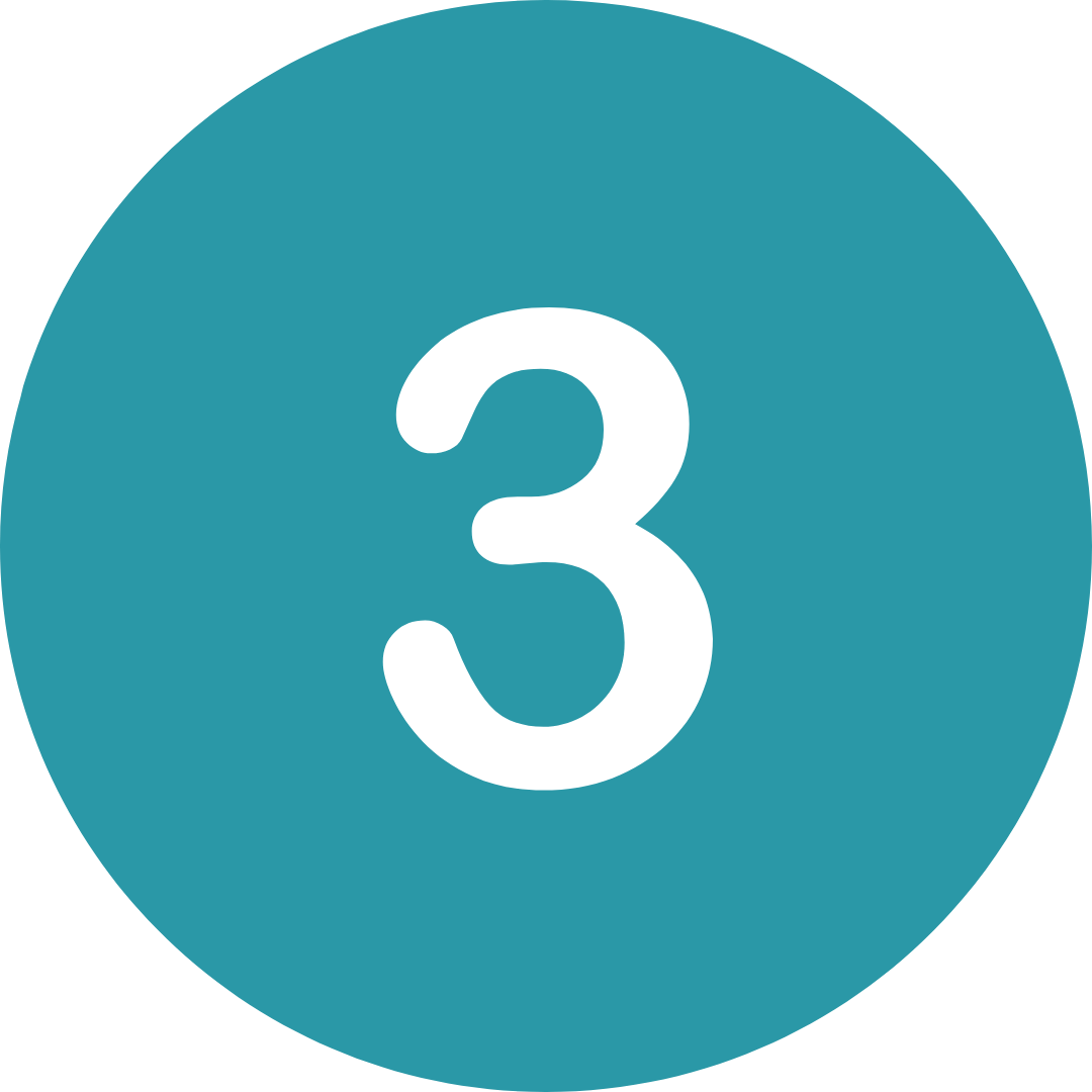 Dark teal circle with the number three