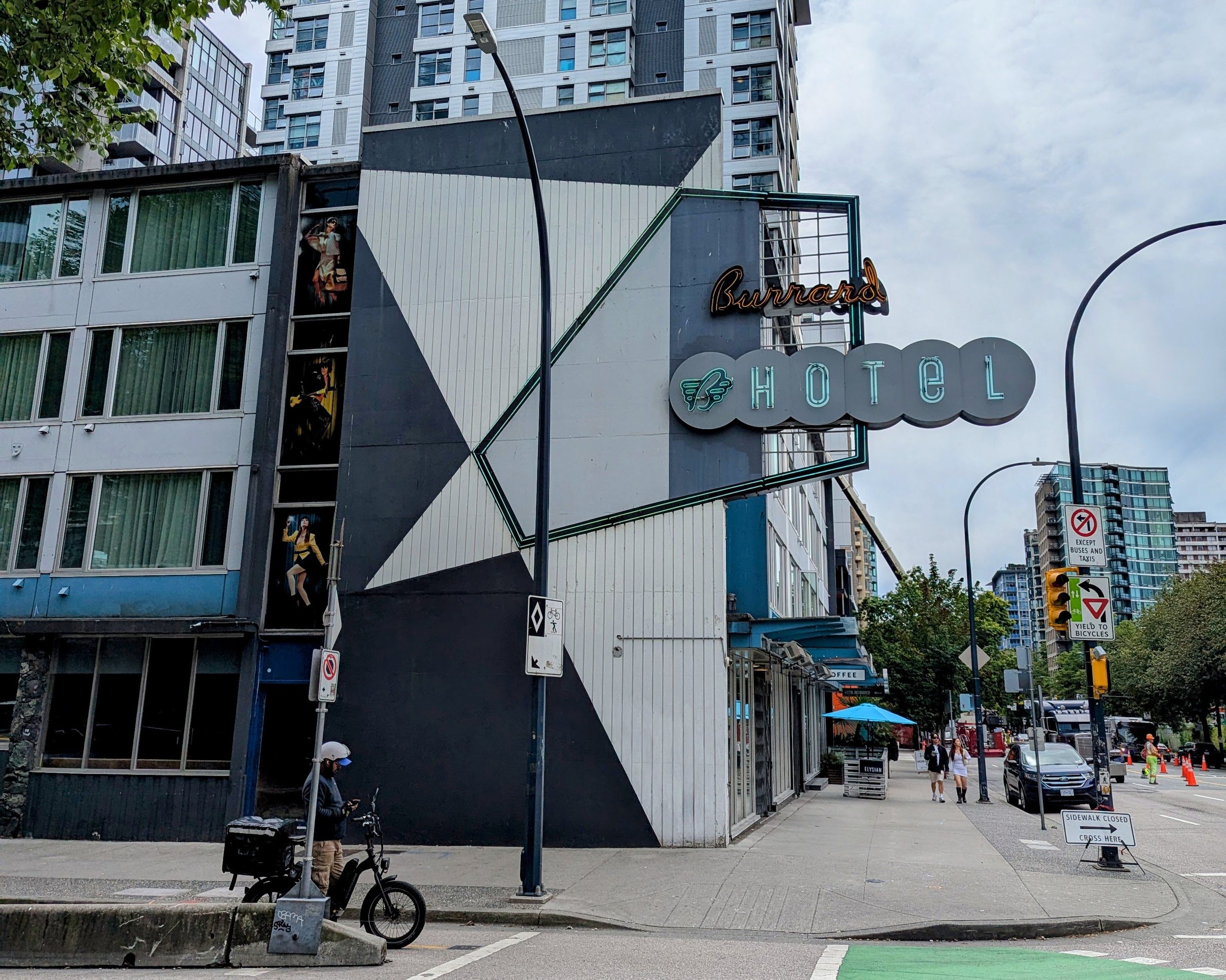 The front of The Burrard hotel with the sign