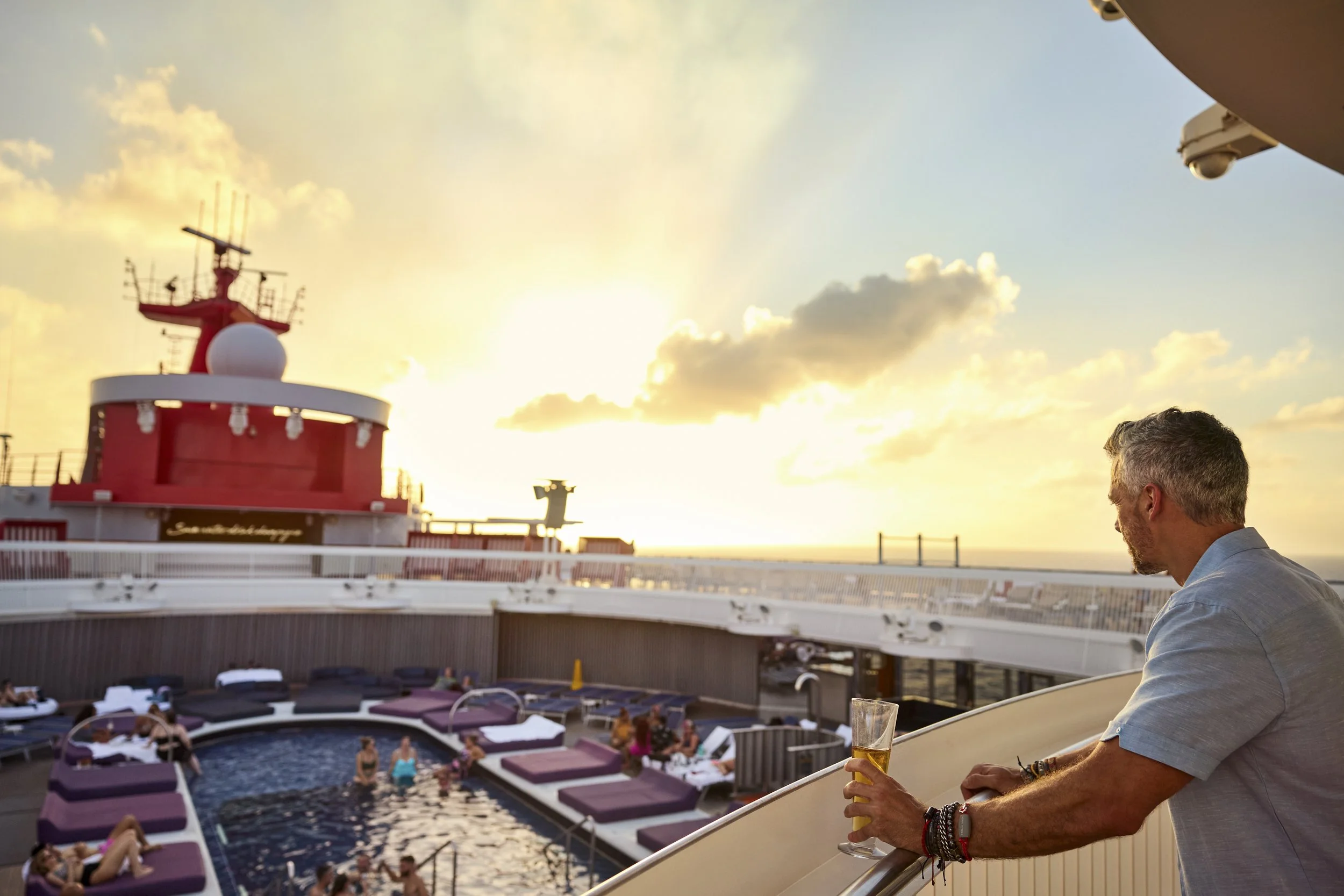 The Scarlet Lady's outdoor deck - calm, designed, and built for adults who want an intentional experience at sea