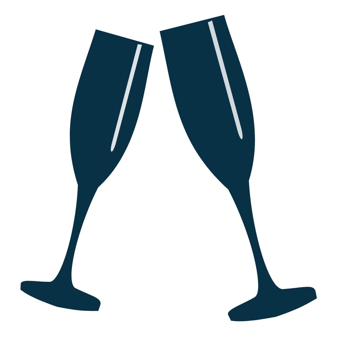 Navy blue champagne toast icon representing client appreciation events