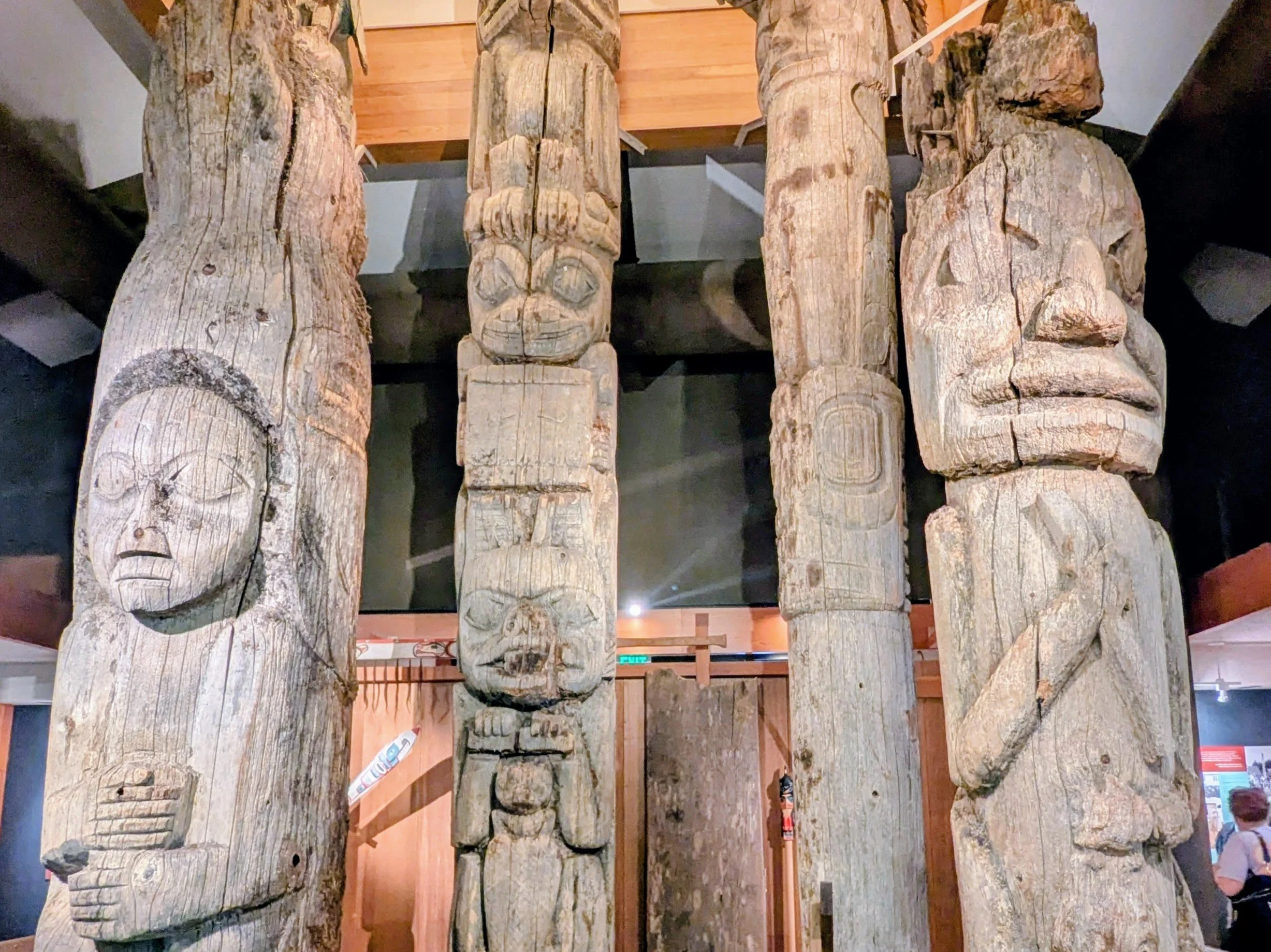 Four historic totems in Ketchikan, Alaska