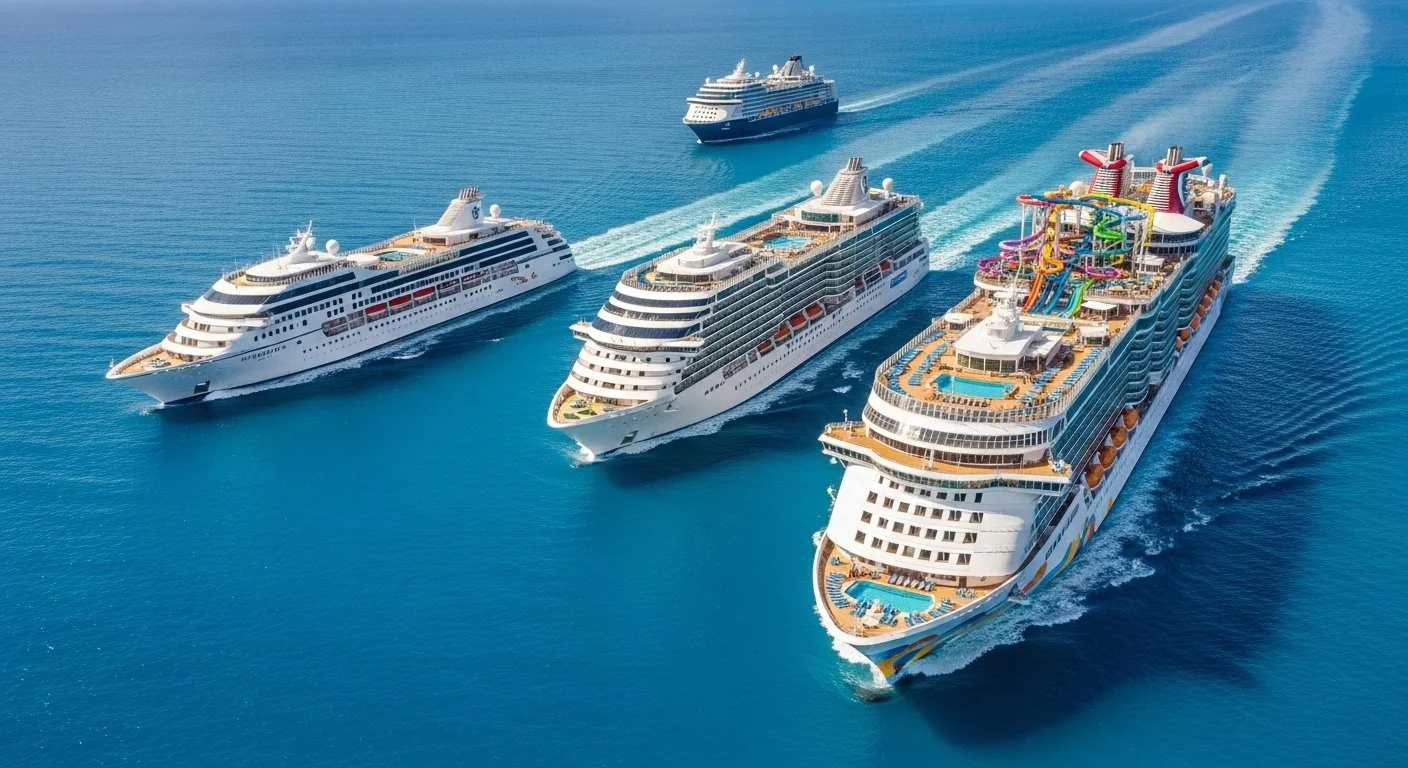 Three different cruise ships representing curated retreat options for group travel planning
