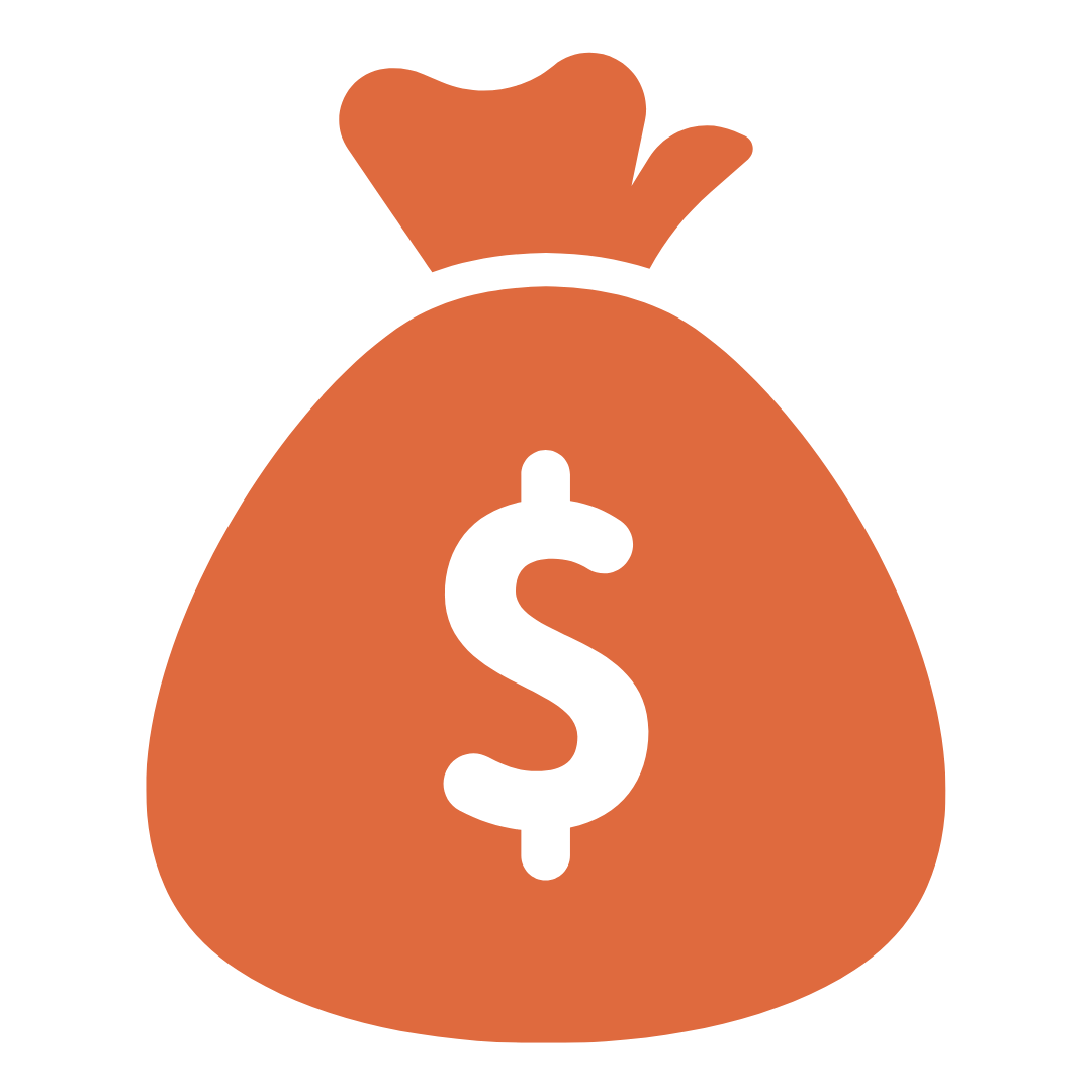 Orange money bag icon representing predictable all-in pricing