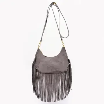 Fringe Trimmed Faux Suede Crossbody Bag