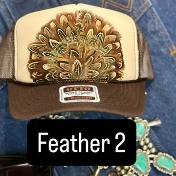 Brown and Tan Feather Trucker Hat