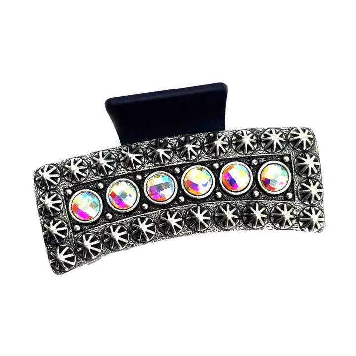 Western Crystal Stone Metal Plate Hair Claw