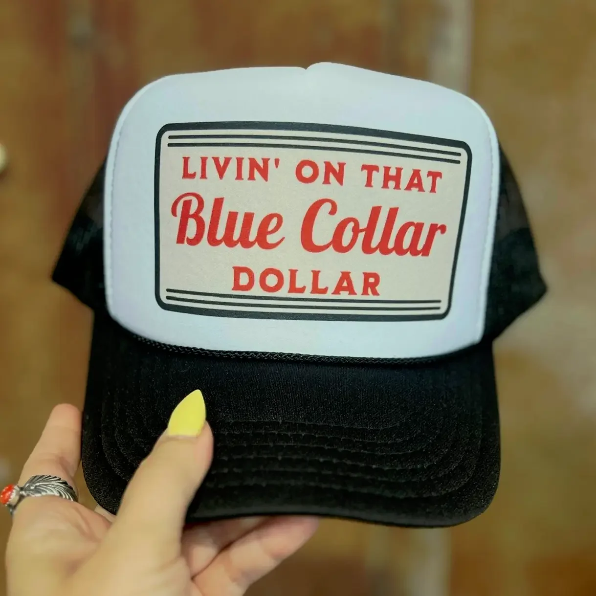 Livin' On That Blue Collar Dollar - Black & White Otto Trucker Hat