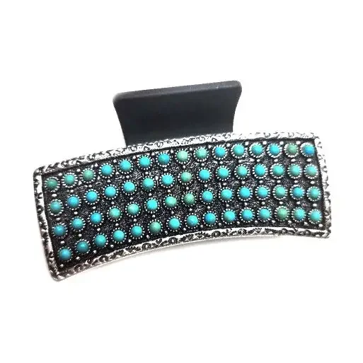 Western Turquoise Dot Bubble Metal Plate Hair Claw