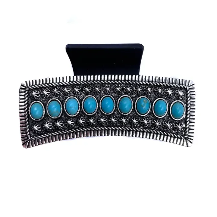 Western Turquoise Stone Metal Plate Hair Claw