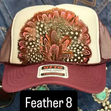 Burgundy and White Feather Trucker Hat