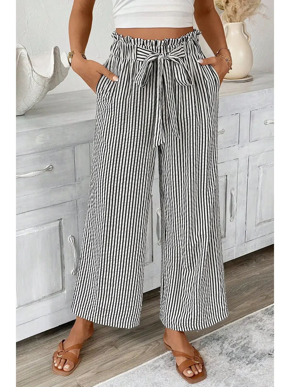 Stripe Loose Straight Casual Pants