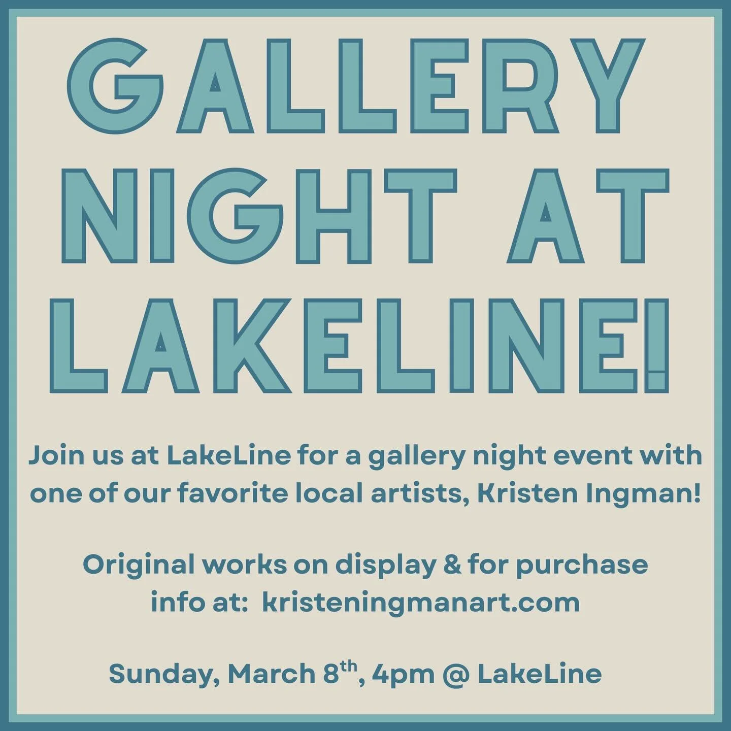 Today is the day! LakeLine is very excited to host a gallery night for local artist @kristen.ing
See you there!  4pm!!