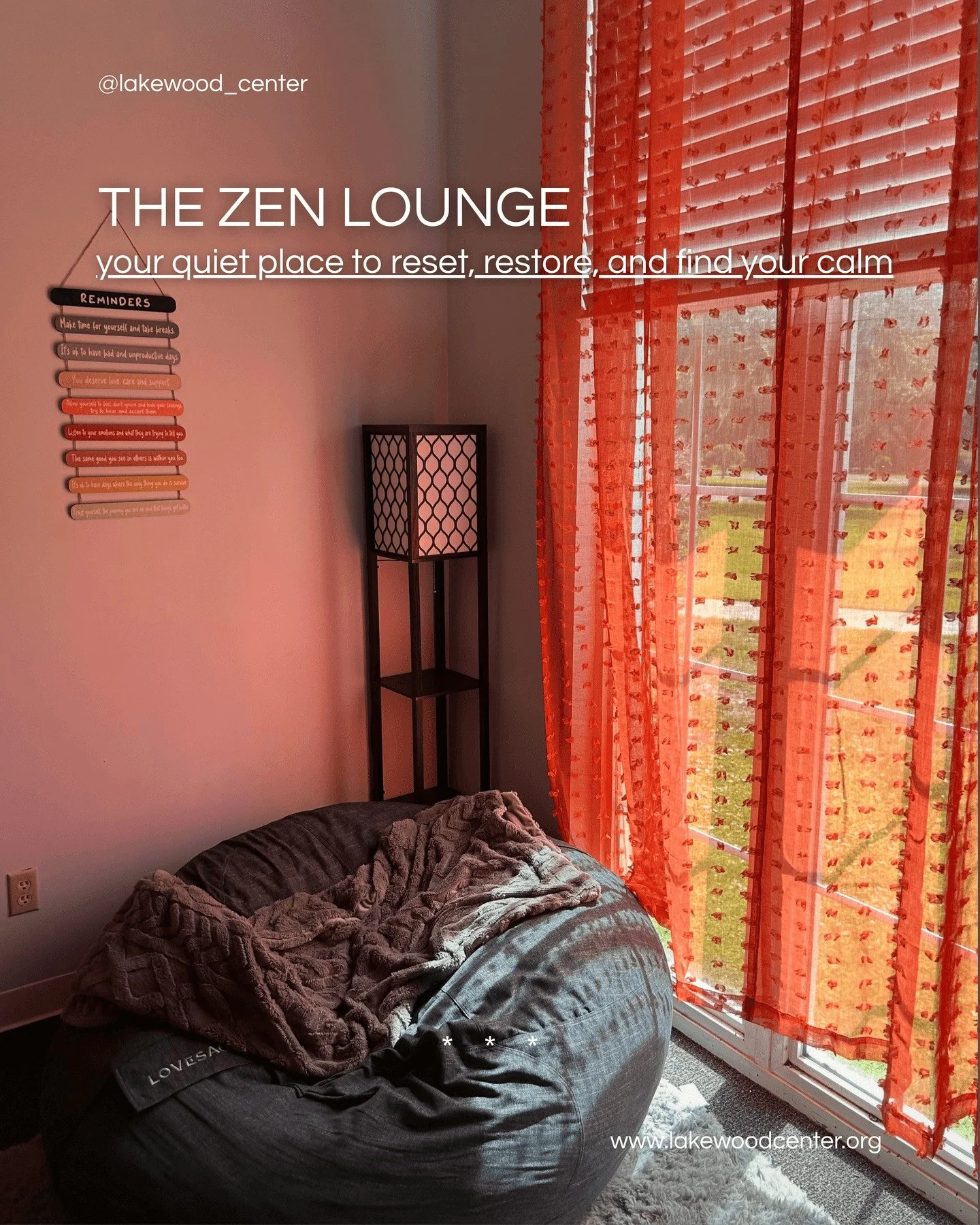 Step inside the Zen Lounge.✨

This calming, sensory-friendly space is designed to help residents relax, decompress, and reset in a peaceful environment. Residents are welcome to use the room anytime they need a quiet place to clear their minds, reduc