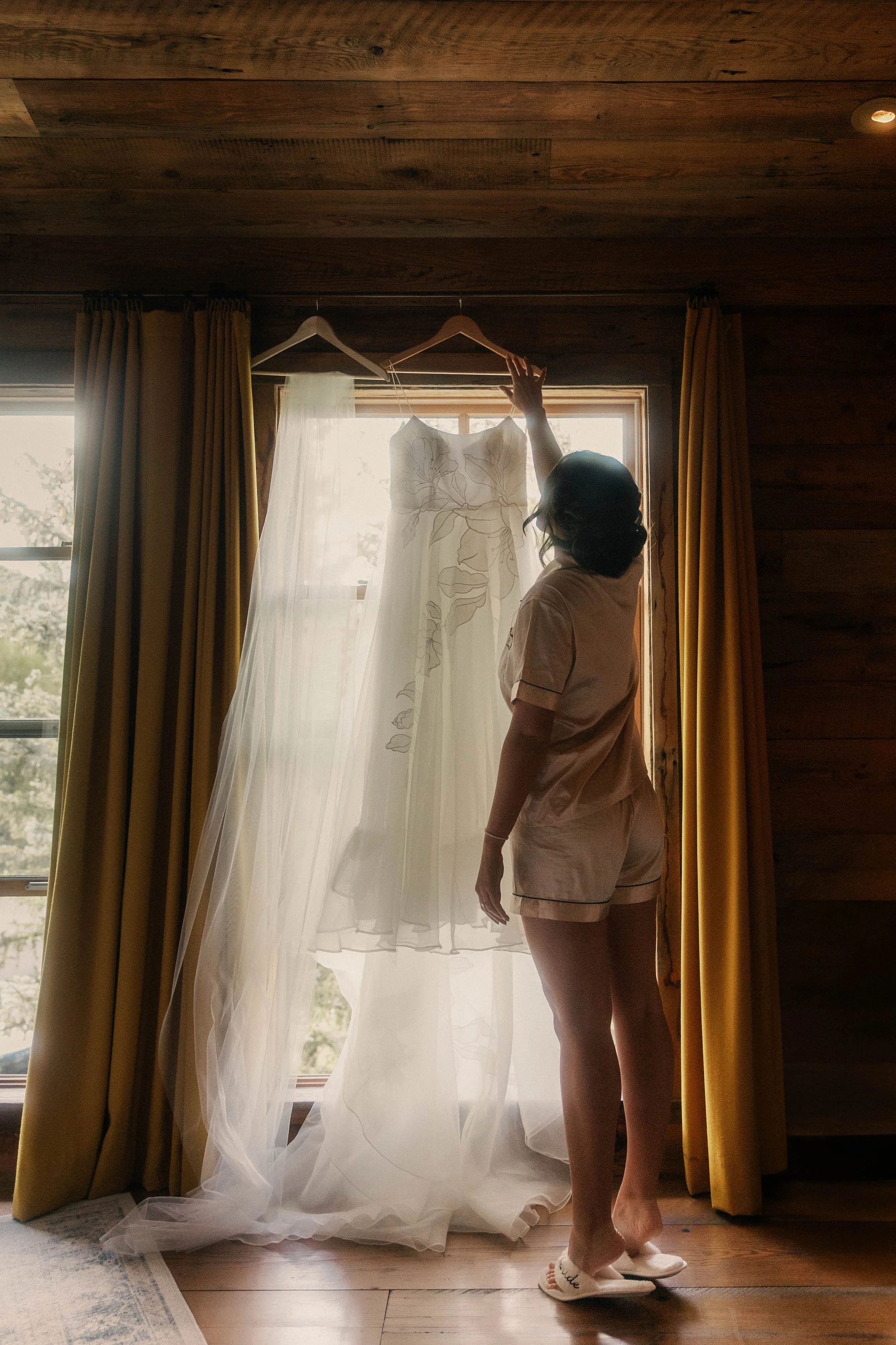 A bride getting ready at her wedding in Crested Butte, Colorado