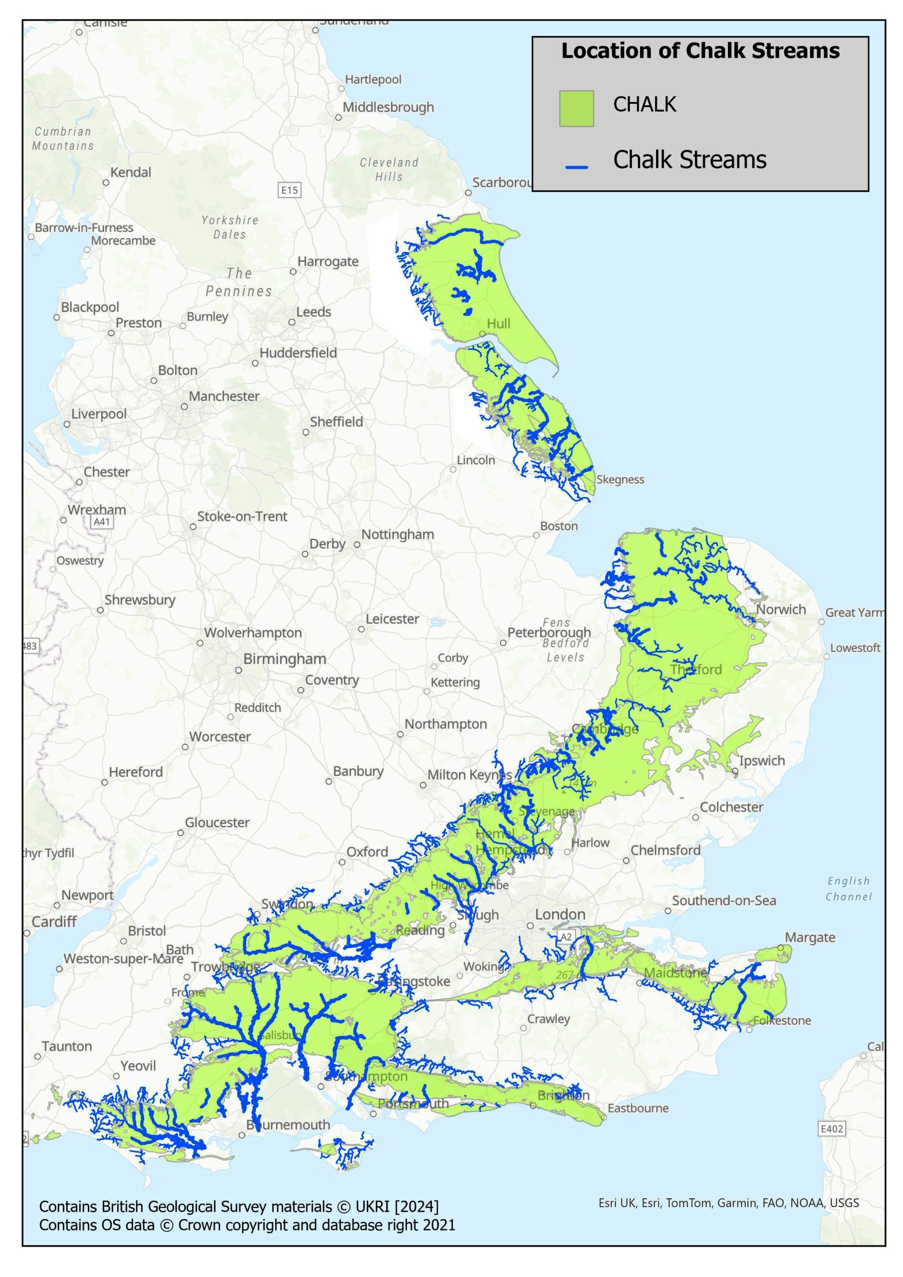 england’s chalk stream map