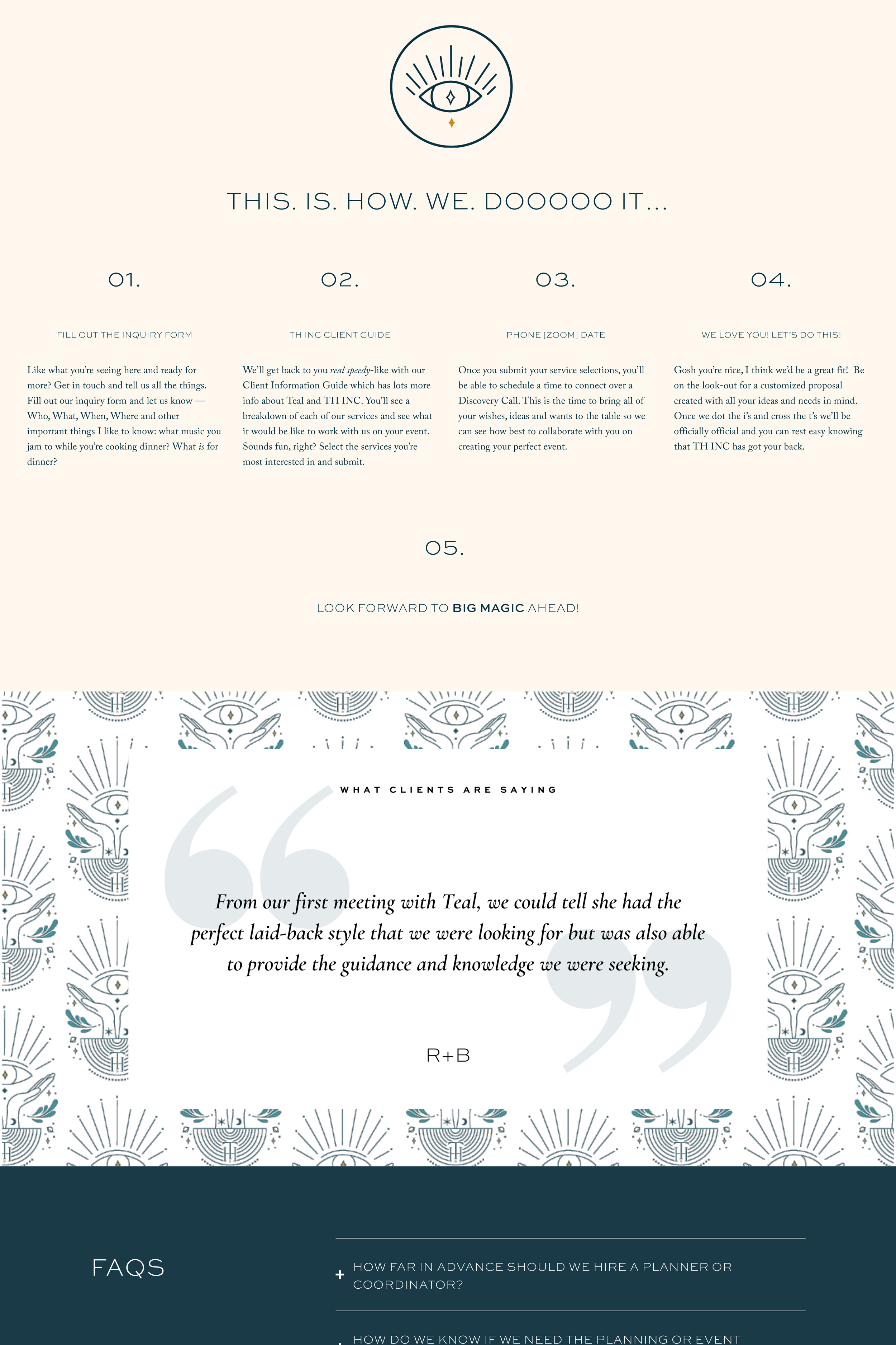 screenshot of a webpage for a wedding designer describing how her client journey works