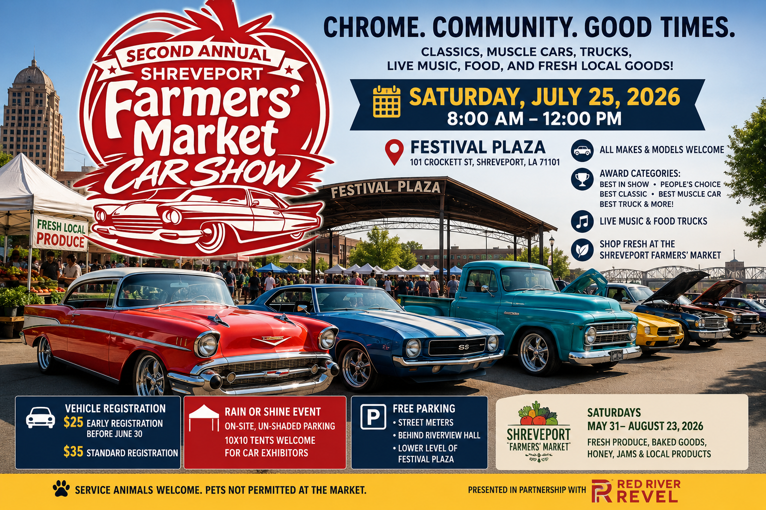 Chrome, Community &amp; Fresh Produce: The Shreveport Farmers' Market Summer Car Show Returns July 25