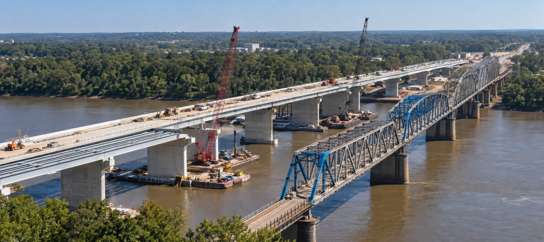 The New Jimmie Davis Bridge Is Getting Its Driving Surface—and the Old One Is Turning Blue