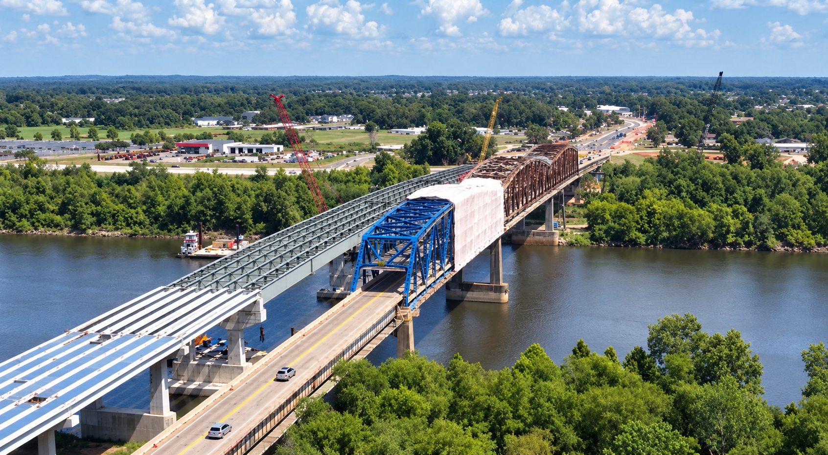 The New Jimmie Davis Bridge Is Getting Its Driving Surface—and the Old One Is Turning Blue